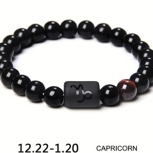 ♑️ Capricorn Zodiac Black Stone‎ Bracelet